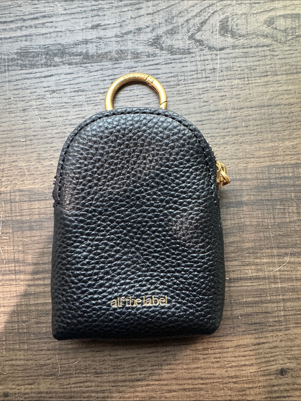 Alf the Label mini zip pouch Black Pebbled Leather with Gold Hardware